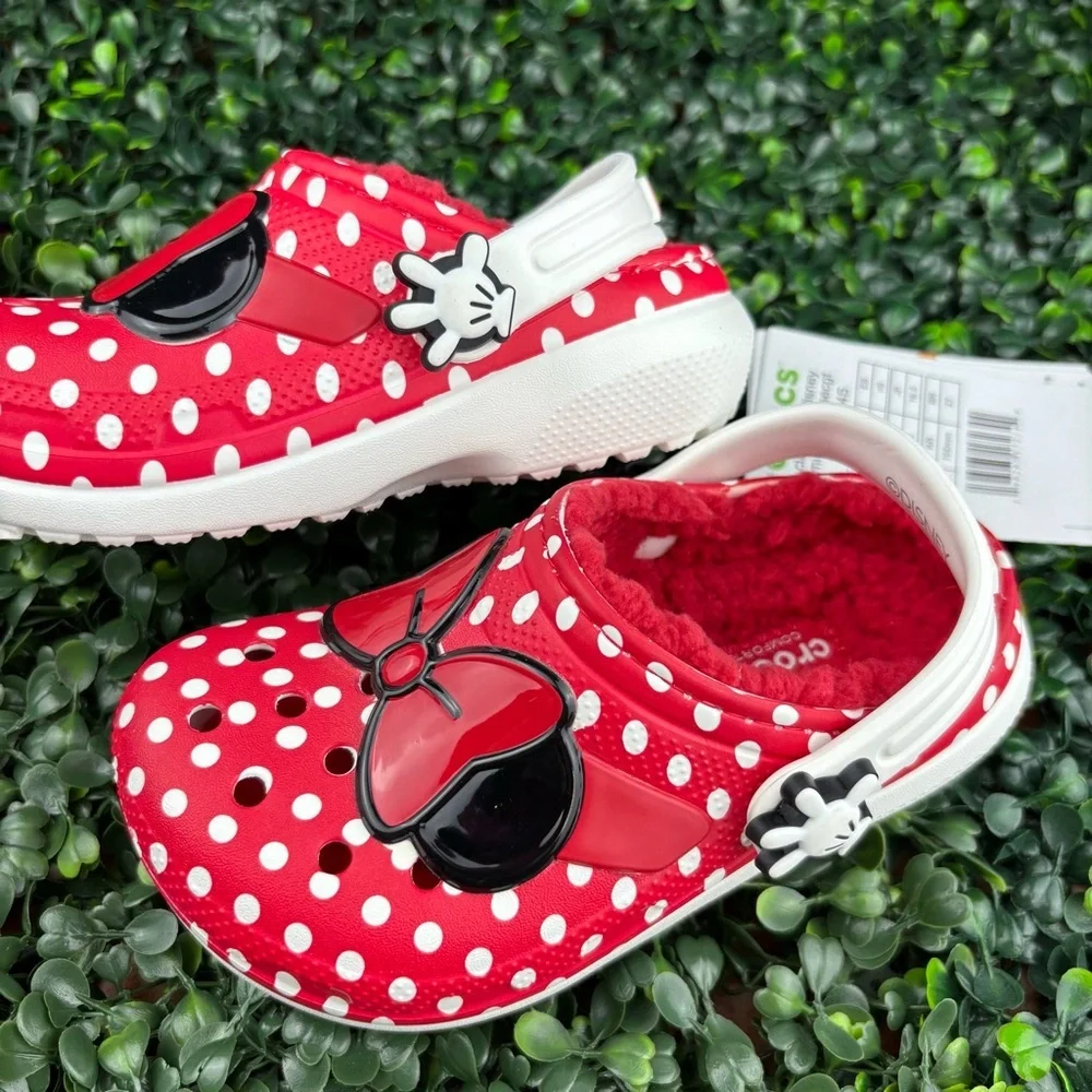 CROCS CLASSIC LINED DISNEY RED POLKA DOT MINNIE BOW SANDALS SIZE 9 KIDS